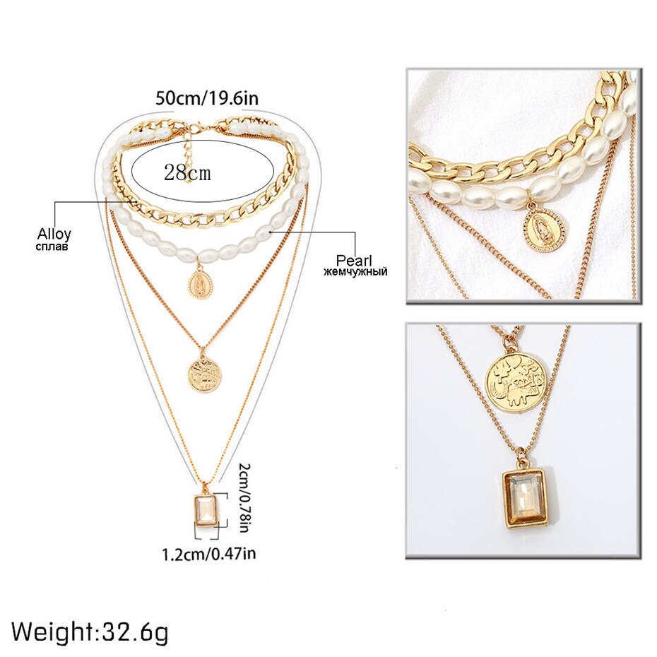 Victoria's Vogue Punk Multi Layered Pearl Choker Necklace Collar Statement Virgin Mary Coin Crystal Pendant Necklace Women Jewelry Victoria's Vogue Punk Multi Layered Pearl Choker Necklace Collar Statement Virgin Mary Coin Crystal Pendant Necklace Women Jewelry