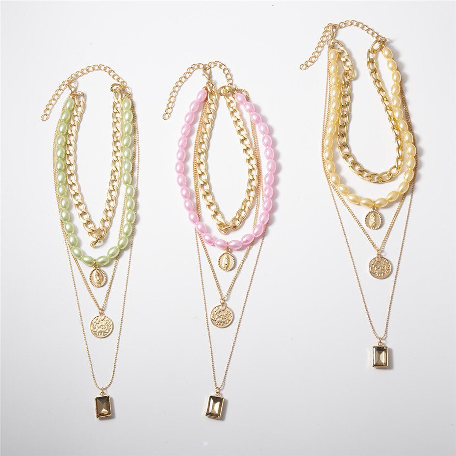 Victoria's Vogue Punk Multi Layered Pearl Choker Necklace Collar Statement Virgin Mary Coin Crystal Pendant Necklace Women Jewelry Victoria's Vogue Punk Multi Layered Pearl Choker Necklace Collar Statement Virgin Mary Coin Crystal Pendant Necklace Women Jewelry