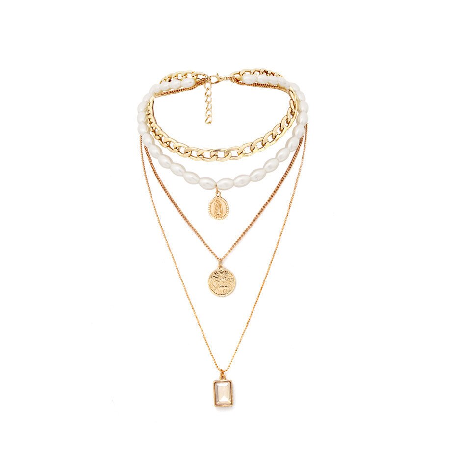 Victoria's Vogue Punk Multi Layered Pearl Choker Necklace Collar Statement Virgin Mary Coin Crystal Pendant Necklace Women Jewelry Victoria's Vogue Punk Multi Layered Pearl Choker Necklace Collar Statement Virgin Mary Coin Crystal Pendant Necklace Women Jewelry