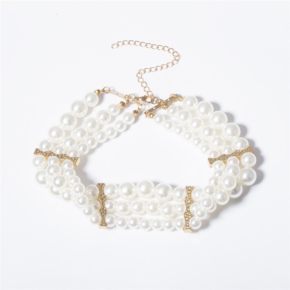 Victoria's Vogue Bohemian Multi Layered Simulated Pearl Choker Necklace Collar Statement Boho Clavicle Chain Necklace Women Jewelry