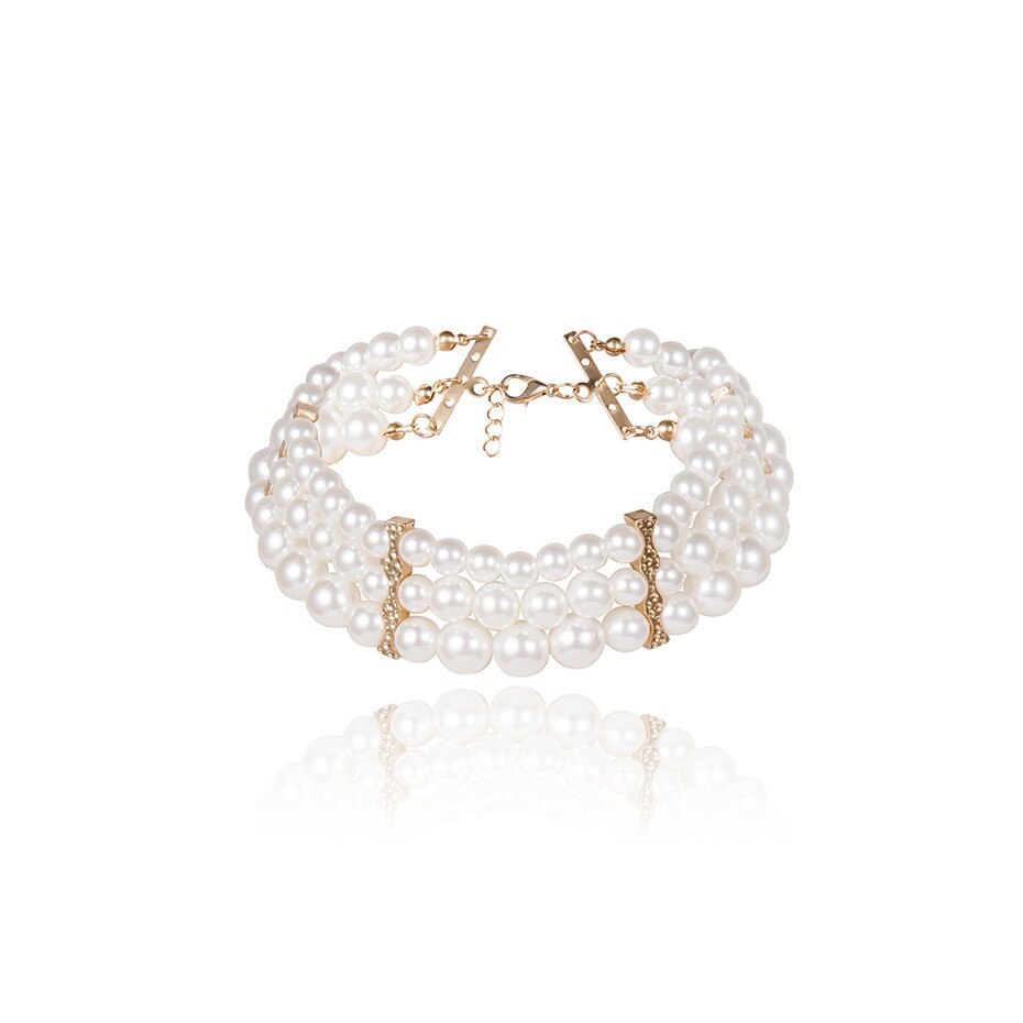 Victoria's Vogue Bohemian Multi Layered Simulated Pearl Choker Necklace Collar Statement Boho Clavicle Chain Necklace Women Jewelry