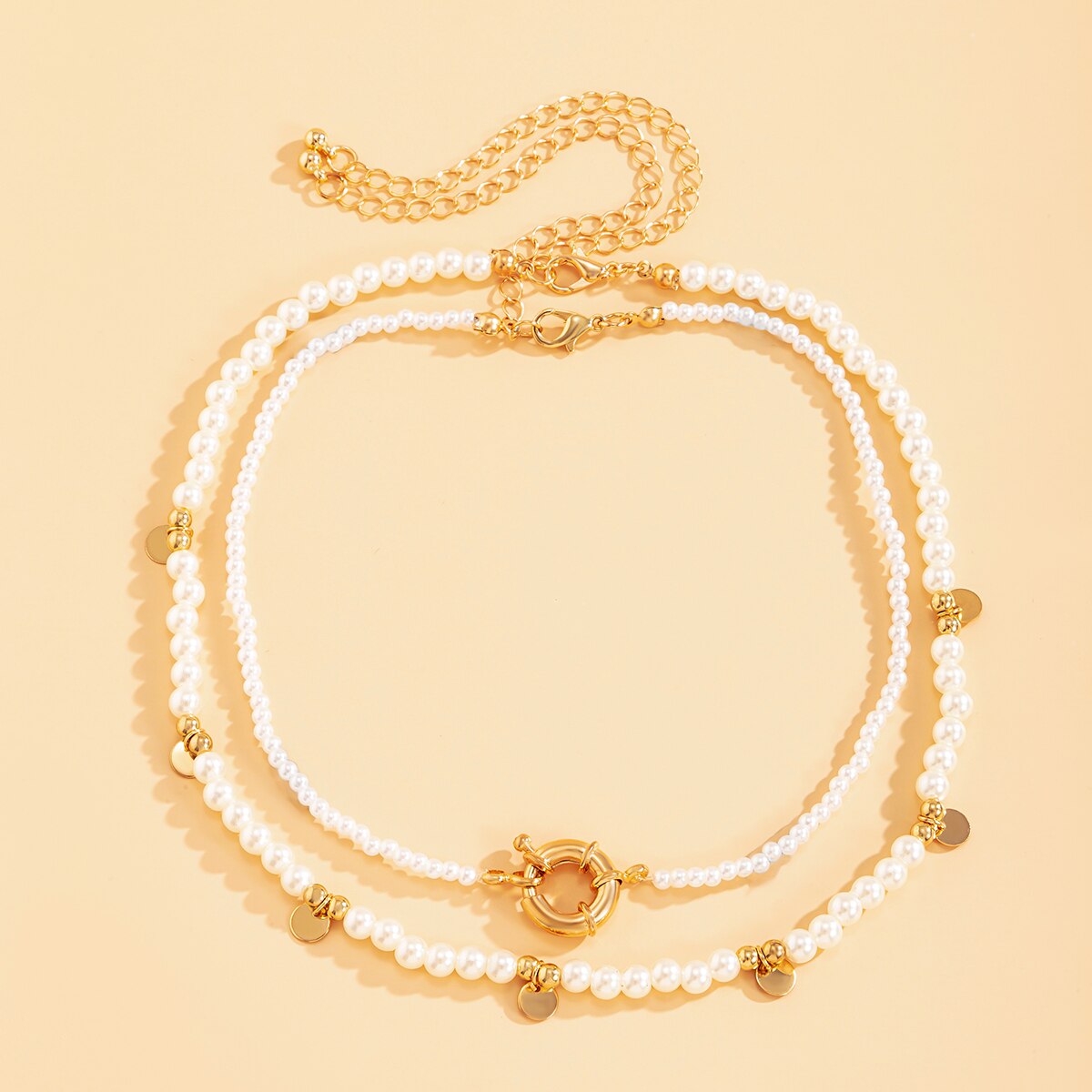 Victoria's Vogue 2Pcs/Set Boho Copper Sequins Tassle Pendant Necklace Imitation Pearl Chain Choker Necklaces Collar for Women Jewelry