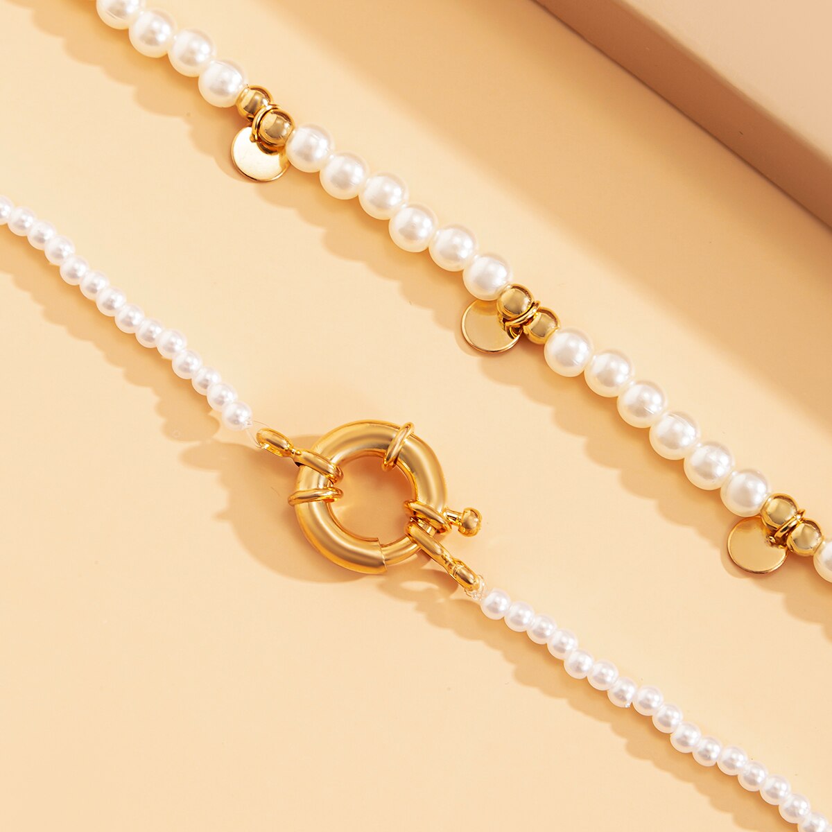 Victoria's Vogue 2Pcs/Set Boho Copper Sequins Tassle Pendant Necklace Imitation Pearl Chain Choker Necklaces Collar for Women Jewelry