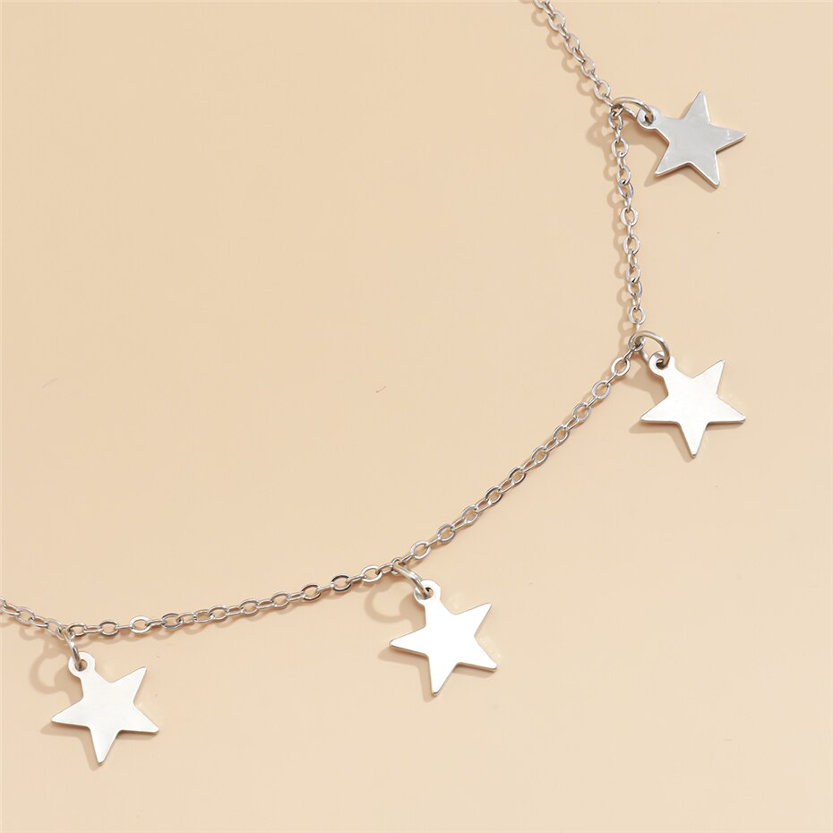 Victoria's Vogue Simple Minimalist Multiple Pendant Necklace Statement Gold Color Star Tassel Choker Necklaces Collar Women Jewelry