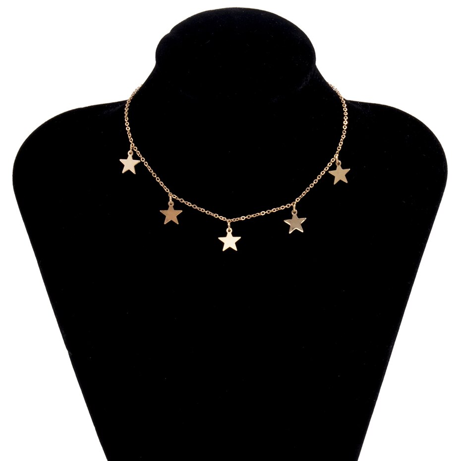 Victoria's Vogue Simple Minimalist Multiple Pendant Necklace Statement Gold Color Star Tassel Choker Necklaces Collar Women Jewelry
