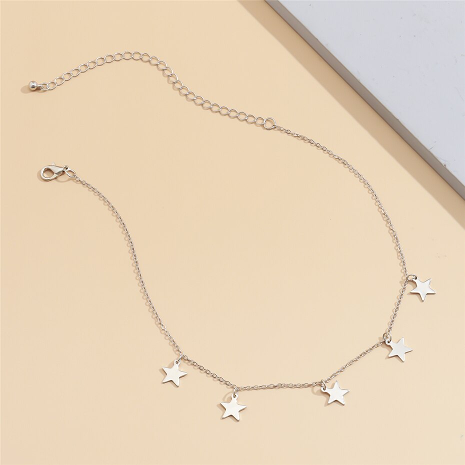 Victoria's Vogue Simple Minimalist Multiple Pendant Necklace Statement Gold Color Star Tassel Choker Necklaces Collar Women Jewelry