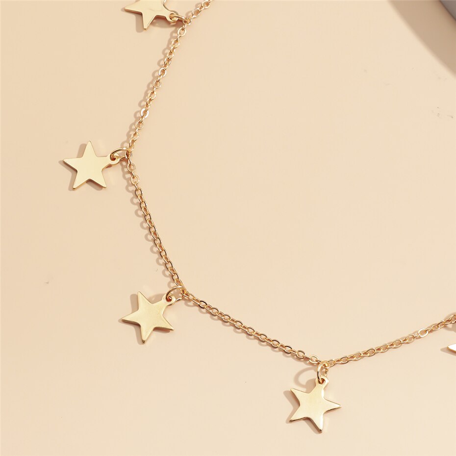 Victoria's Vogue Simple Minimalist Multiple Pendant Necklace Statement Gold Color Star Tassel Choker Necklaces Collar Women Jewelry