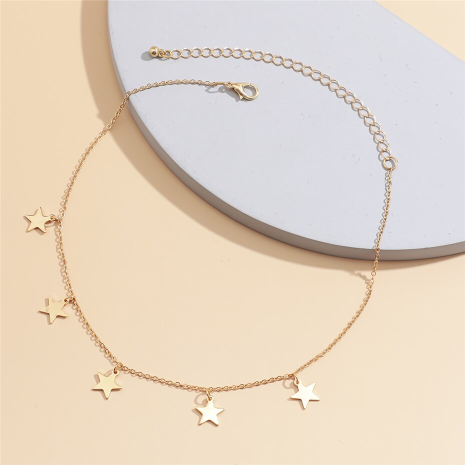 Victoria's Vogue Simple Minimalist Multiple Pendant Necklace Statement Gold Color Star Tassel Choker Necklaces Collar Women Jewelry