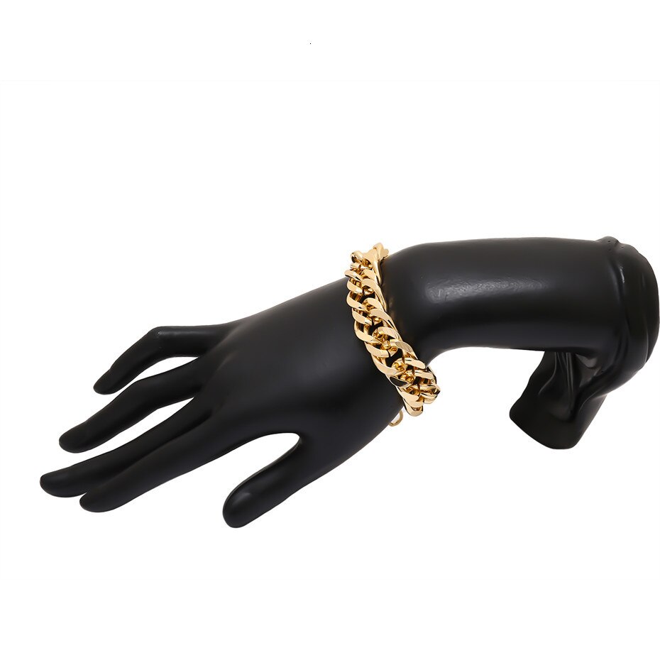 Victoria's Vogue Fashion Curb Cuban Chunky Thick Bracelets Bangles Punk Hip Hop Gold Color Friendship Bracelets Women Jewelry Party