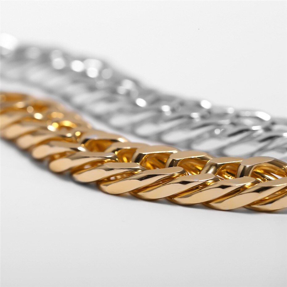 Victoria's Vogue Fashion Curb Cuban Chunky Thick Bracelets Bangles Punk Hip Hop Gold Color Friendship Bracelets Women Jewelry Party