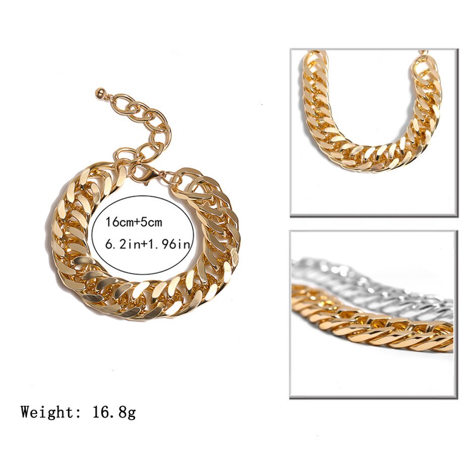 Victoria's Vogue Fashion Curb Cuban Chunky Thick Bracelets Bangles Punk Hip Hop Gold Color Friendship Bracelets Women Jewelry Party