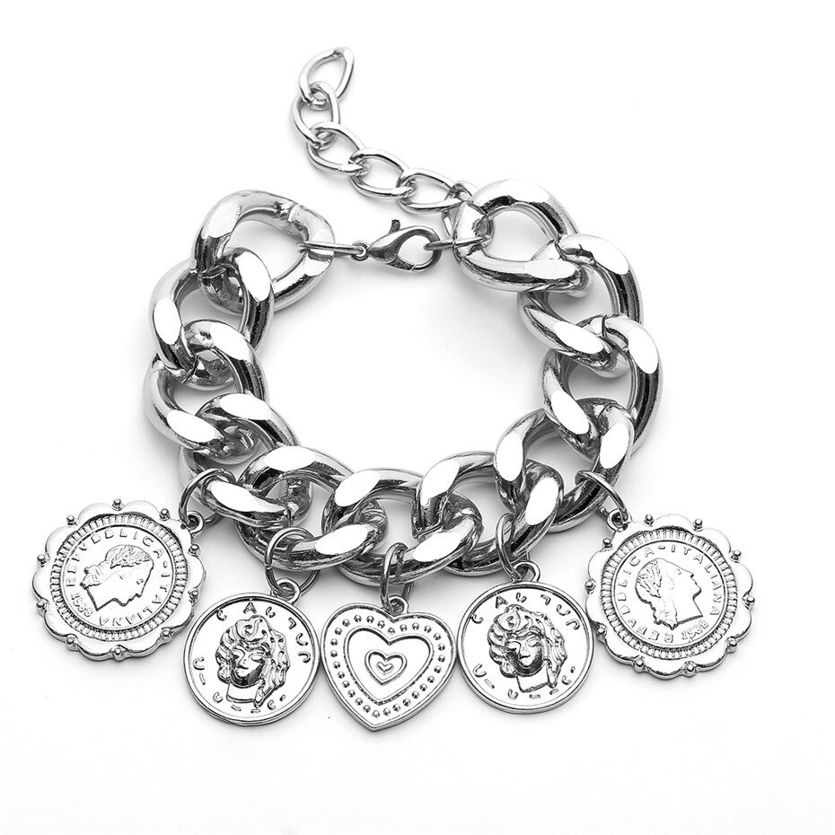 Victoria's Vogue Vintage Carved Coin Heart Bracelets Bangles Charm Curb Cuban Multiple Pendants Bracelets for Women Men Jewelry Gifts Victoria's Vogue Vintage Carved Coin Heart Bracelets Bangles Charm Curb Cuban Multiple Pendants Bracelets for Women Men Jewelry Gifts