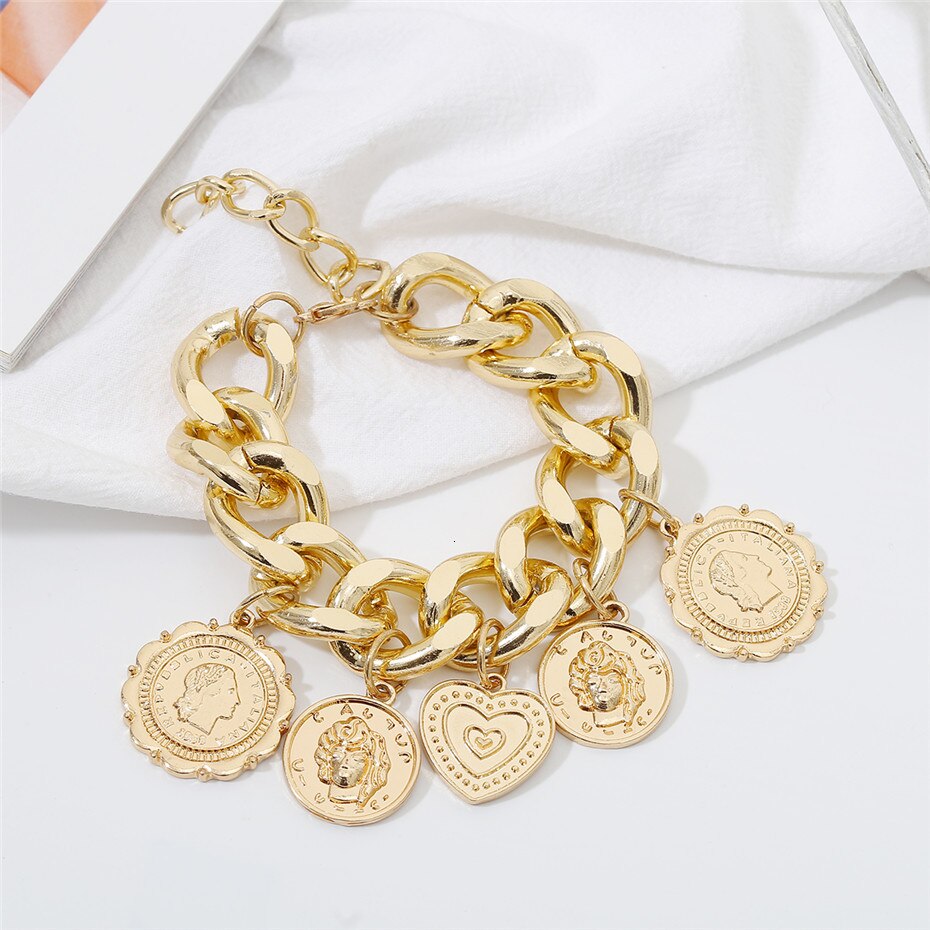 Victoria's Vogue Vintage Carved Coin Heart Bracelets Bangles Charm Curb Cuban Multiple Pendants Bracelets for Women Men Jewelry Gifts Victoria's Vogue Vintage Carved Coin Heart Bracelets Bangles Charm Curb Cuban Multiple Pendants Bracelets for Women Men Jewelry Gifts