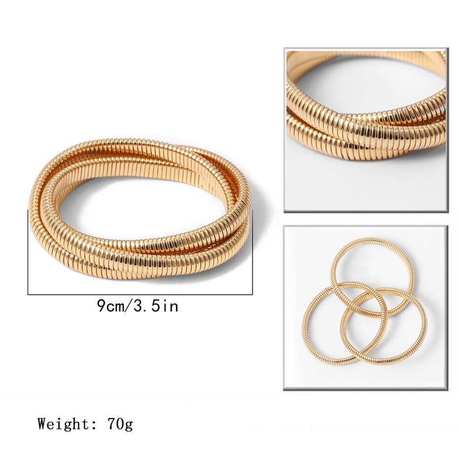 Victoria's Vogue Multi Layered Punk Exaggerated Curb Cuban Thick Bracelet Bangle Charm Gold Color Elastic Bracelets for Women Jewelry