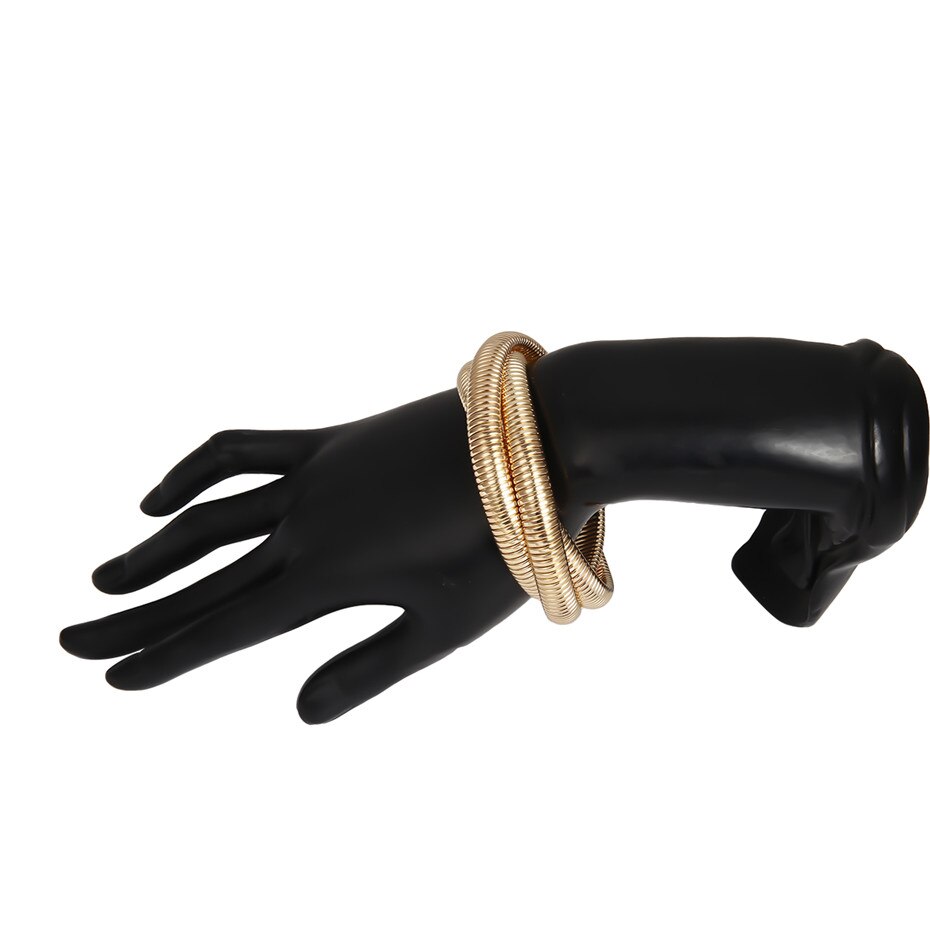 Victoria's Vogue Multi Layered Punk Exaggerated Curb Cuban Thick Bracelet Bangle Charm Gold Color Elastic Bracelets for Women Jewelry