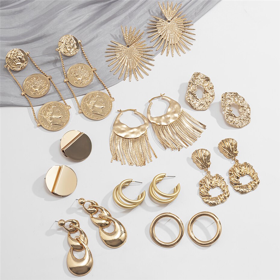 Victoria's Vogue Punk Exaggerated Geometric Irregular Iron Sheet Drop Dangle Earrings Retro Human Head Hanging Earrings Jewelry Gifts