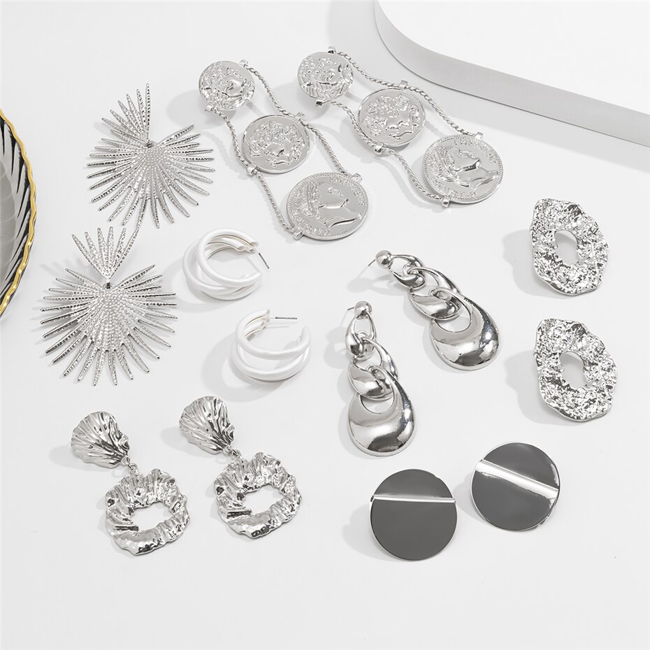 Victoria's Vogue Punk Exaggerated Geometric Irregular Iron Sheet Drop Dangle Earrings Retro Human Head Hanging Earrings Jewelry Gifts