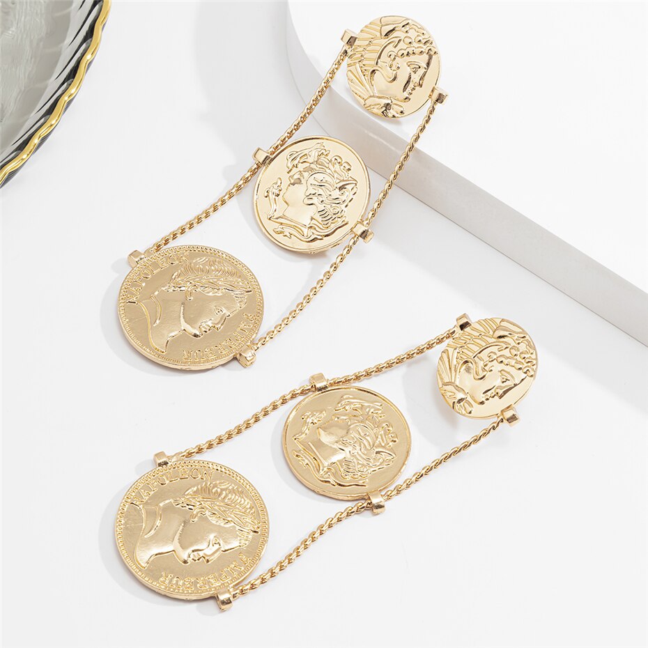 Victoria's Vogue Punk Exaggerated Geometric Irregular Iron Sheet Drop Dangle Earrings Retro Human Head Hanging Earrings Jewelry Gifts