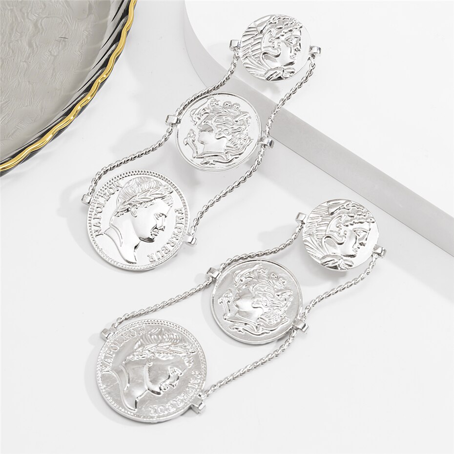 Victoria's Vogue Punk Exaggerated Geometric Irregular Iron Sheet Drop Dangle Earrings Retro Human Head Hanging Earrings Jewelry Gifts