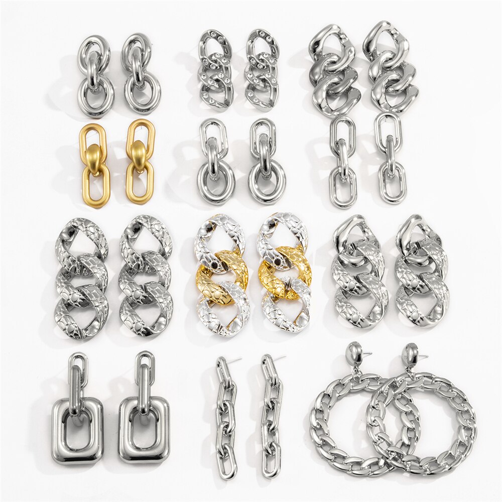 Victoria's Vogue Punk Plastic Geometric Round Circle Square Drop Dangle Earrings Women Rhinestones Crystal Hanging Earrings Jewelry