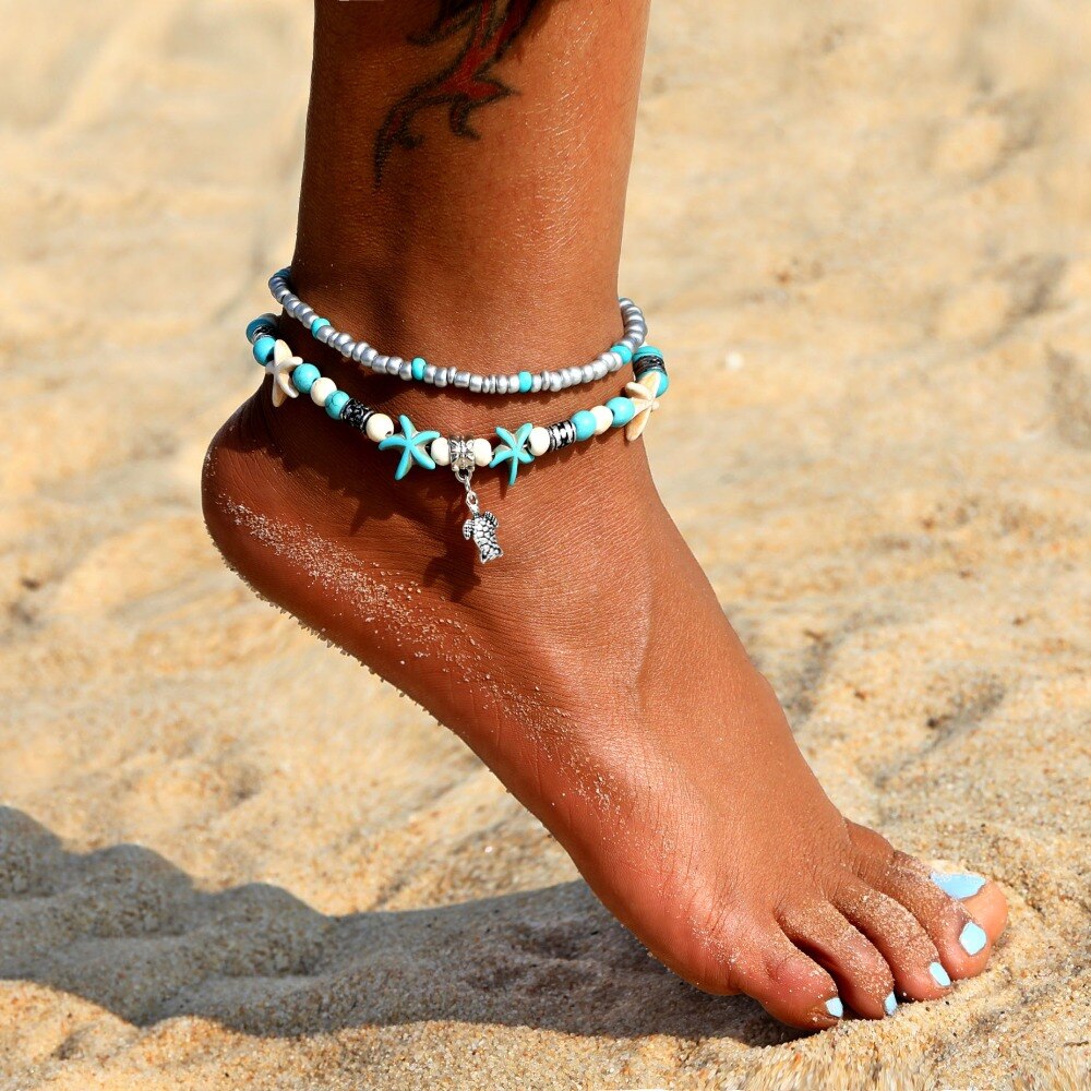 Victoria's Vogue vintage shell beads starfish anklet ladies new multi-layer bracelet legs ankle handmade bohemian jewelry sandals gifts Victoria's Vogue vintage shell beads starfish anklet ladies new multi-layer bracelet legs ankle handmade bohemian jewelry sandals gifts