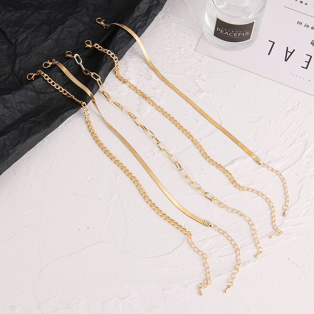 Victoria's Vogue 5pcs/set Gold Color Simple Chain Anklets For Women Beach Foot Jewelry Leg Chain Ankle Bracelets Women Accessories