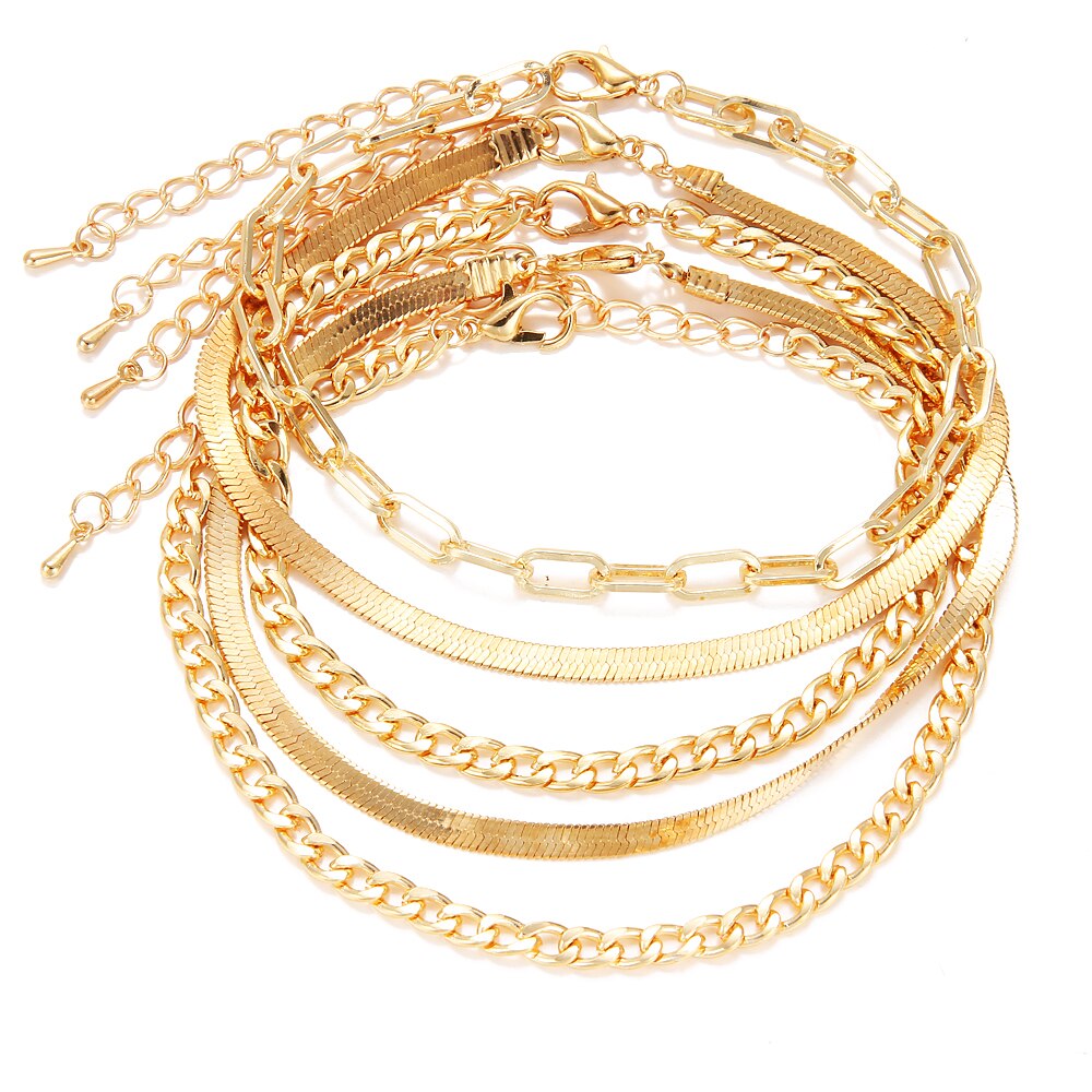 Victoria's Vogue 5pcs/set Gold Color Simple Chain Anklets For Women Beach Foot Jewelry Leg Chain Ankle Bracelets Women Accessories