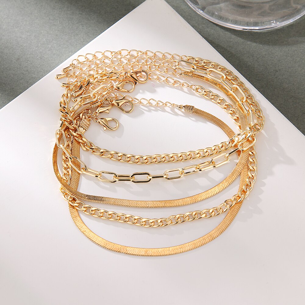Victoria's Vogue 5pcs/set Gold Color Simple Chain Anklets For Women Beach Foot Jewelry Leg Chain Ankle Bracelets Women Accessories
