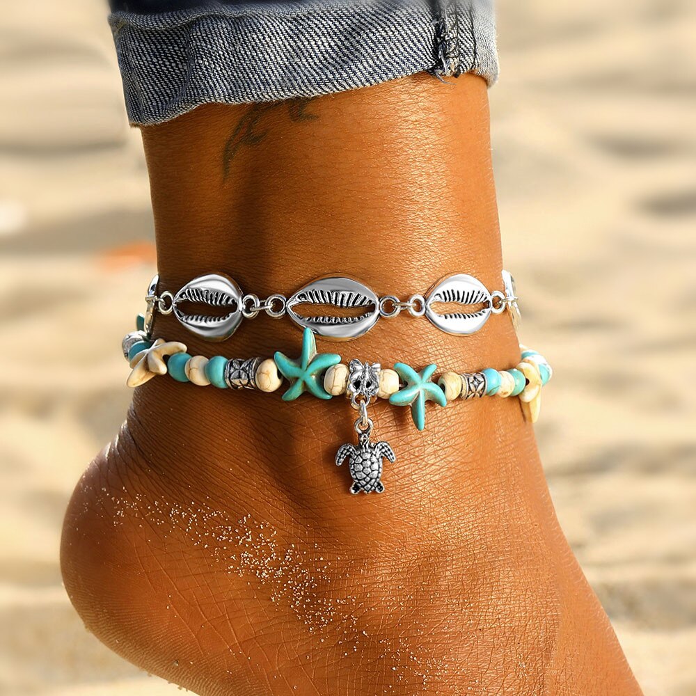 Victoria's Vogue Vintage Shell Beads Anklets for Women Starfish Sea Turtle Multi Layer Anklet Leg Foot Bracelet Handmade Bohemian Jewelry Victoria's Vogue Vintage Shell Beads Anklets for Women Starfish Sea Turtle Multi Layer Anklet Leg Foot Bracelet Handmade Bohemian Jewelry
