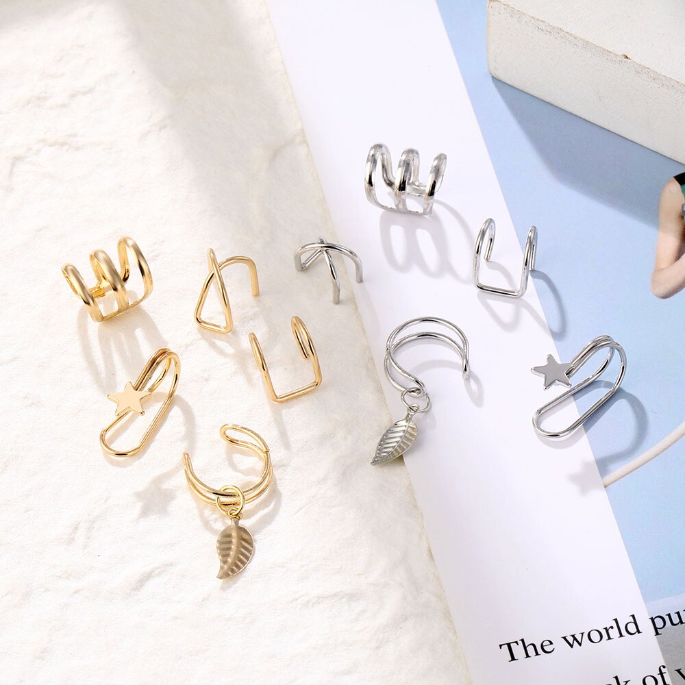 Victoria's Vogue Ear Clips Jewelry Fashion Personality Metal Ear Clip Leaf Tassel Earrings For Women Gift Pendientes Ear Cuff Caught In Cuff Victoria's Vogue Ear Clips Jewelry Fashion Personality Metal Ear Clip Leaf Tassel Earrings For Women Gift Pendientes Ear Cuff Caught In Cuff