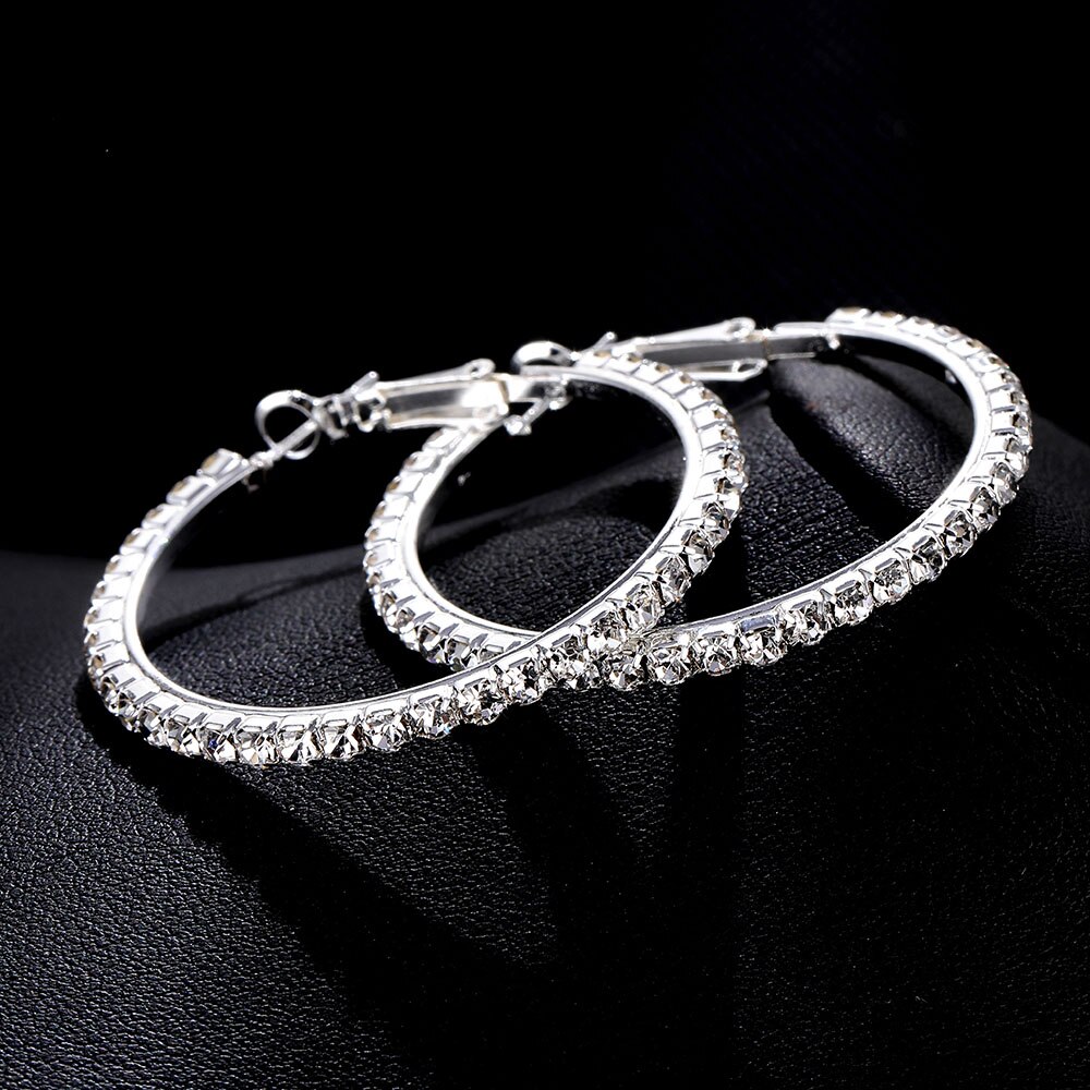 Victoria's Vogue 2020 Super Crystal Big Circles Hoop Earrings For Women Rhinestone Silver Color Circle Loop Earrings Simple Fashion Ear Ring