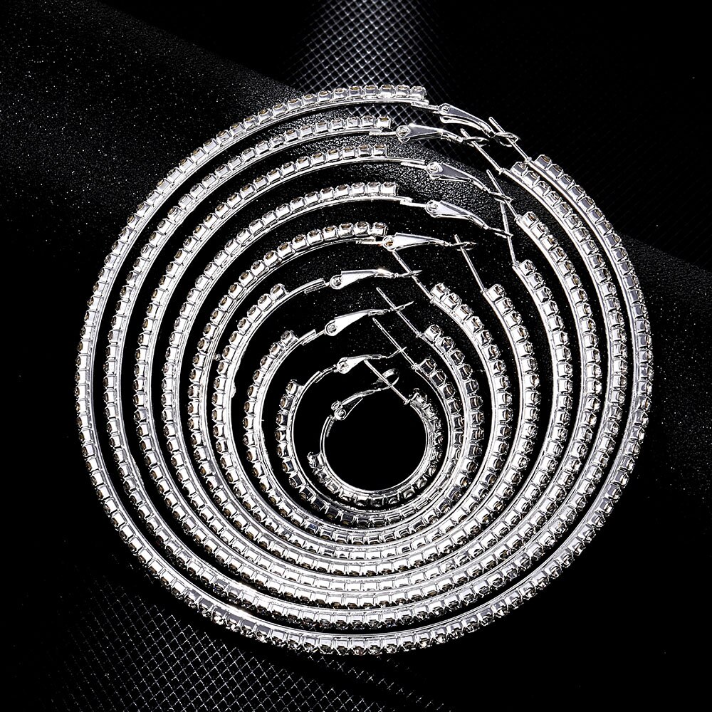 Victoria's Vogue 2020 Super Crystal Big Circles Hoop Earrings For Women Rhinestone Silver Color Circle Loop Earrings Simple Fashion Ear Ring