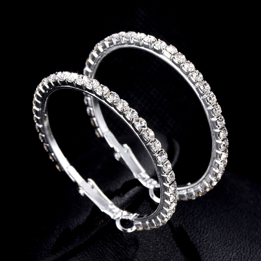 Victoria's Vogue 2020 Super Crystal Big Circles Hoop Earrings For Women Rhinestone Silver Color Circle Loop Earrings Simple Fashion Ear Ring