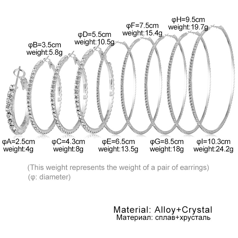 Victoria's Vogue 2020 Super Crystal Big Circles Hoop Earrings For Women Rhinestone Silver Color Circle Loop Earrings Simple Fashion Ear Ring