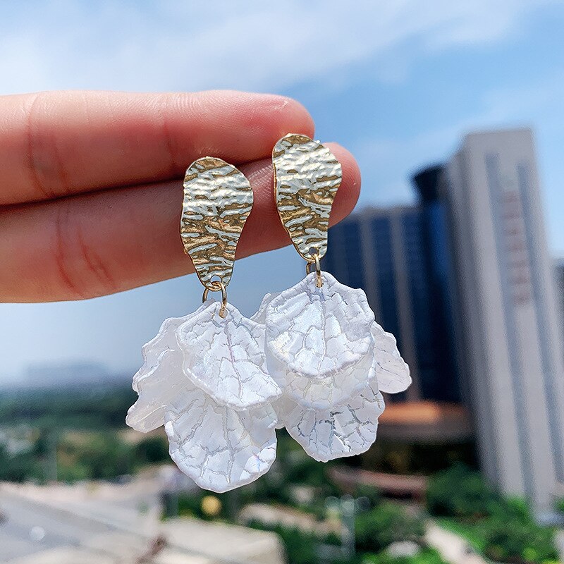 Victoria's Vogue Korean White Flower Petal Drop Earrings For Women Multi-layer Tassel Leaf Holiday Earrings Fashion Statement Jewelry Gift