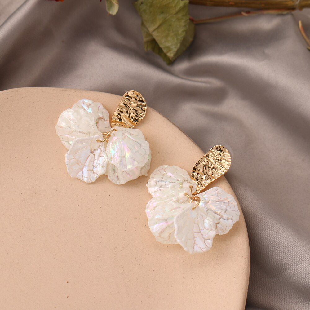 Victoria's Vogue Korean White Flower Petal Drop Earrings For Women Multi-layer Tassel Leaf Holiday Earrings Fashion Statement Jewelry Gift