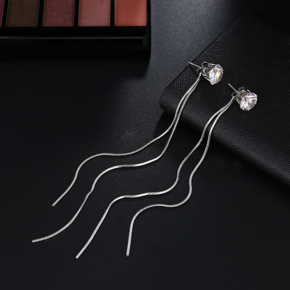 Victoria's Vogue 2020 New Long Crystal Tassel Gold Color Dangle Earrings for Women Wedding Drop Earing Fashion Jewelry Gifts