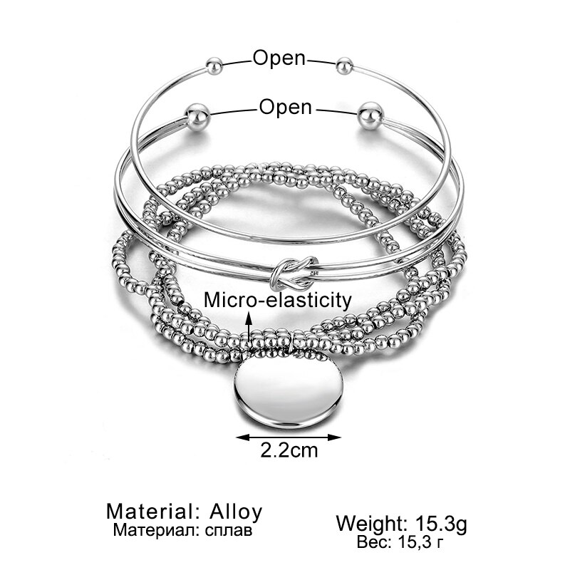 Victoria's Vogue Bohemia Simple Women Bracelet Silver Color Round Knot Open Bead Chain Bracelet Bangles Multilayer Fashion Jewelry 2020 New