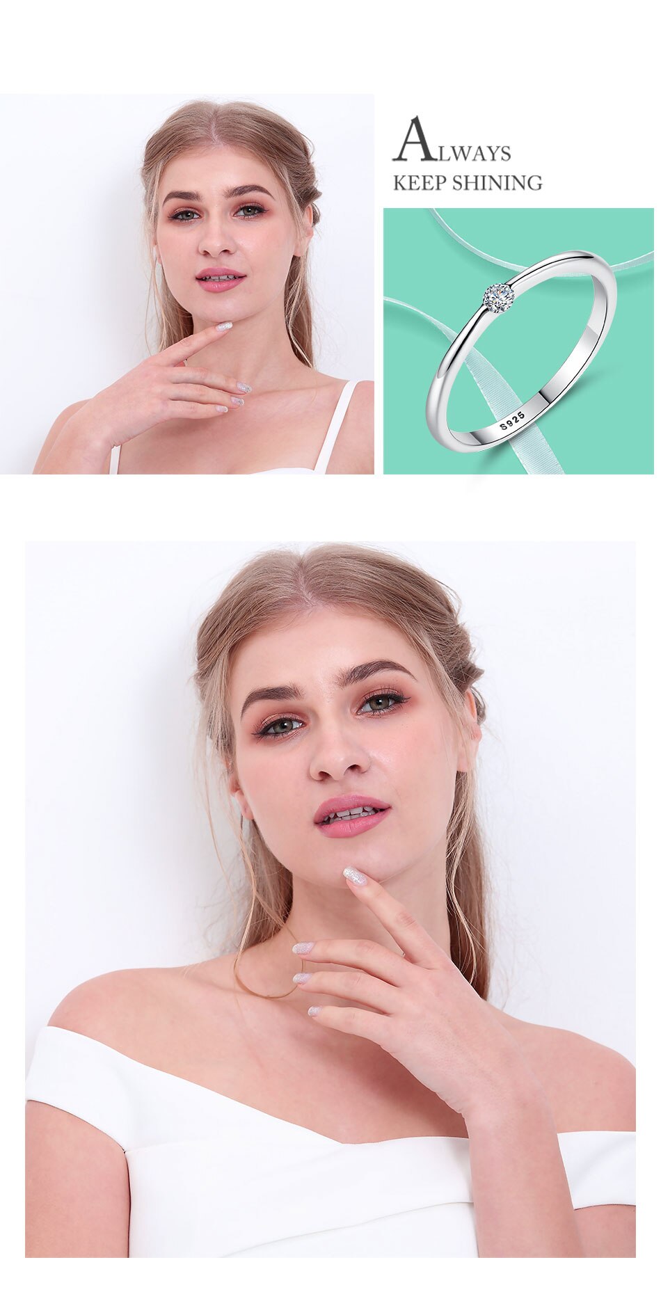 Victoriasvogue Clear CZ Crystal Rose Gold Ring 925 Sterling Silver Classic Round Finger Rings for Women Wedding Ring Silver 925 Jewelry