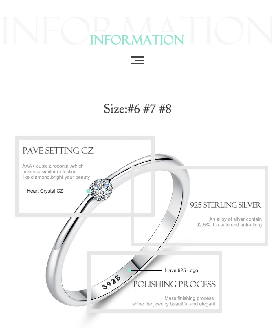 Victoriasvogue Clear CZ Crystal Rose Gold Ring 925 Sterling Silver Classic Round Finger Rings for Women Wedding Ring Silver 925 Jewelry