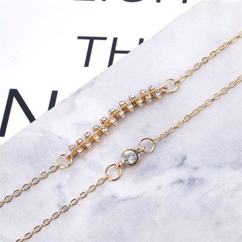 Victoria's Vogue 4Pcs/Set Geometric Crystal Charm Bracelets for Women Gold Leaf Bangles Bracelets Set Simple Wrist Chain Lady Boho Bracelet