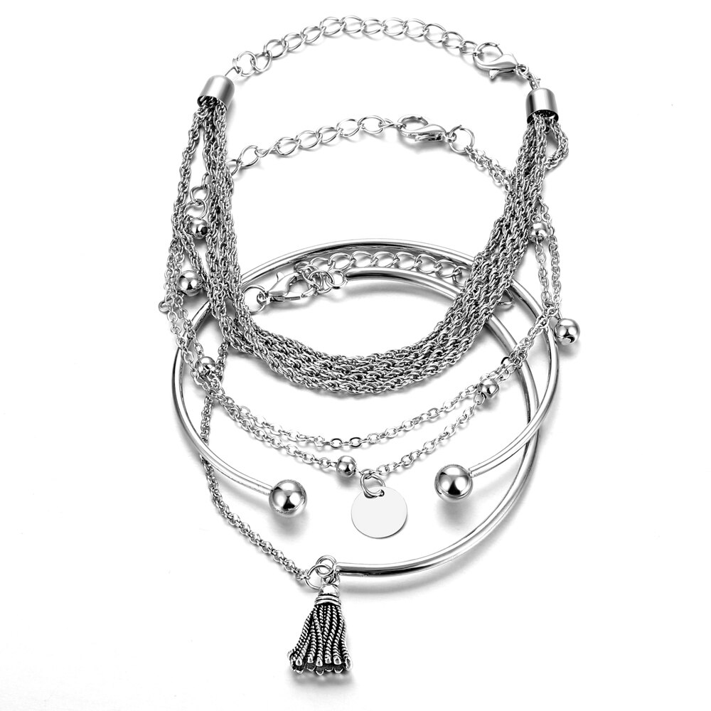 Victoria's Vogue Boho Multilayer Tassel Pendant Bracelet for Women Silver Color Disc Chain Bracelets Bangles Set Fashion Jewelry Accessories Victoria's Vogue Boho Multilayer Tassel Pendant Bracelet for Women Silver Color Disc Chain Bracelets Bangles Set Fashion Jewelry Accessories