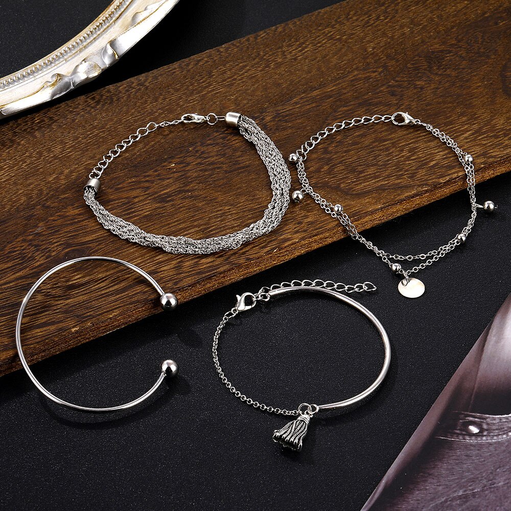 Victoria's Vogue Boho Multilayer Tassel Pendant Bracelet for Women Silver Color Disc Chain Bracelets Bangles Set Fashion Jewelry Accessories Victoria's Vogue Boho Multilayer Tassel Pendant Bracelet for Women Silver Color Disc Chain Bracelets Bangles Set Fashion Jewelry Accessories