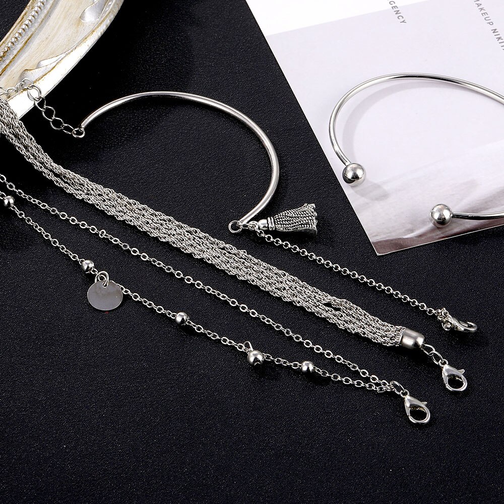Victoria's Vogue Boho Multilayer Tassel Pendant Bracelet for Women Silver Color Disc Chain Bracelets Bangles Set Fashion Jewelry Accessories Victoria's Vogue Boho Multilayer Tassel Pendant Bracelet for Women Silver Color Disc Chain Bracelets Bangles Set Fashion Jewelry Accessories