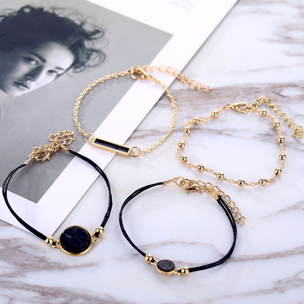 Victoria's Vogue Bohemian Black Beads Chain Bracelets Bangles For Women Fashion Round Trendy Gold Color Chain Bracelets Sets Jewelry Gifts Victoria's Vogue Bohemian Black Beads Chain Bracelets Bangles For Women Fashion Round Trendy Gold Color Chain Bracelets Sets Jewelry Gifts