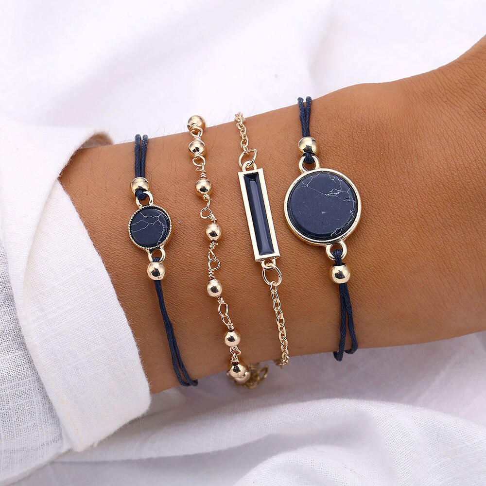 Victoria's Vogue Bohemian Black Beads Chain Bracelets Bangles For Women Fashion Round Trendy Gold Color Chain Bracelets Sets Jewelry Gifts Victoria's Vogue Bohemian Black Beads Chain Bracelets Bangles For Women Fashion Round Trendy Gold Color Chain Bracelets Sets Jewelry Gifts