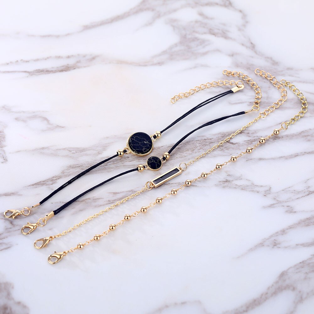 Victoria's Vogue Bohemian Black Beads Chain Bracelets Bangles For Women Fashion Round Trendy Gold Color Chain Bracelets Sets Jewelry Gifts