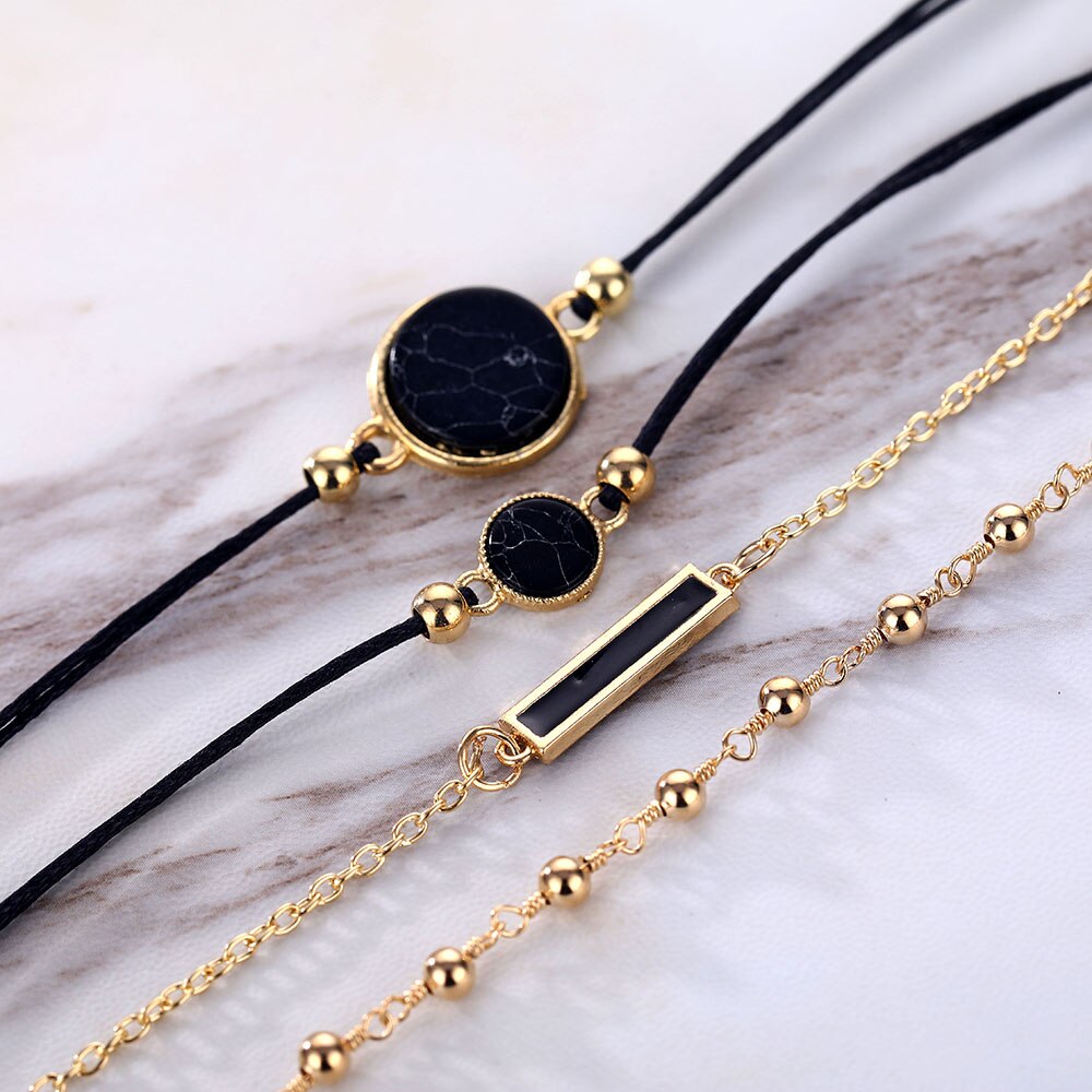 Victoria's Vogue Bohemian Black Beads Chain Bracelets Bangles For Women Fashion Round Trendy Gold Color Chain Bracelets Sets Jewelry Gifts Victoria's Vogue Bohemian Black Beads Chain Bracelets Bangles For Women Fashion Round Trendy Gold Color Chain Bracelets Sets Jewelry Gifts