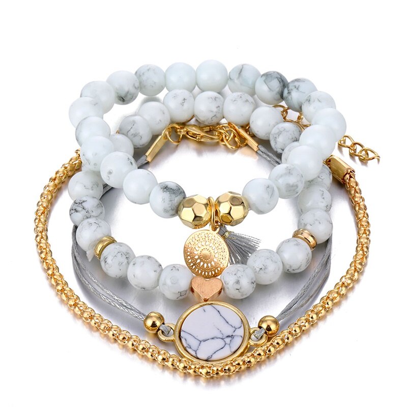 Victoria's Vogue Mix Turtle Heart Marble Charm Bracelets for Women Boho Tassel Bracelet Jewelry Wholesale Fashion Jewelry Gifts