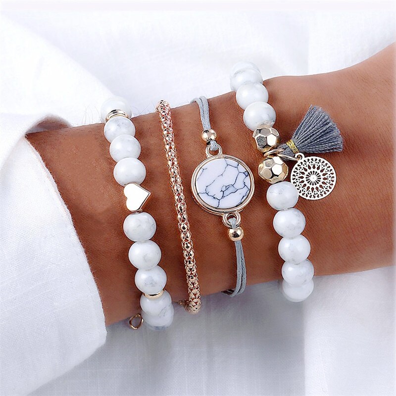 Victoria's Vogue Mix Turtle Heart Marble Charm Bracelets for Women Boho Tassel Bracelet Jewelry Wholesale Fashion Jewelry Gifts